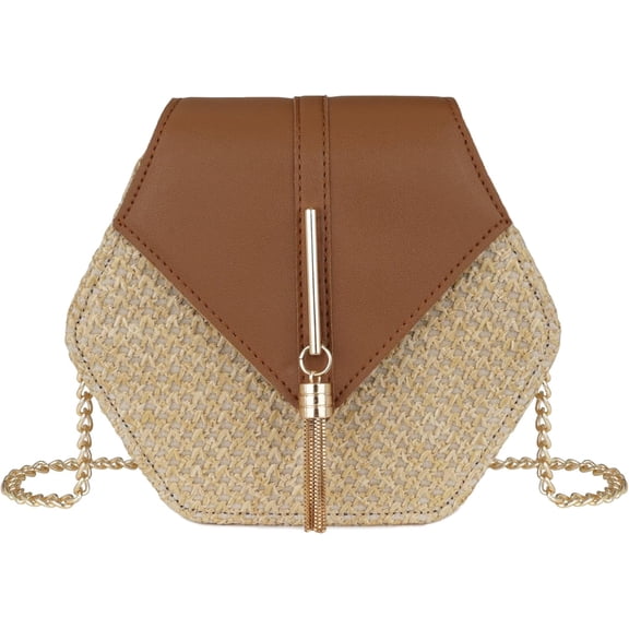 Straw Crossbody Bag for Women Cute Shoulder Handbag Summer Beach Bag Purse with Tassel