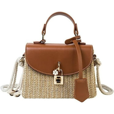 Straw Crossbody Bag for Women Hand Woven Shoulder Bag Leather Top Handle Small Boho Purse Rattan Beach Handbags