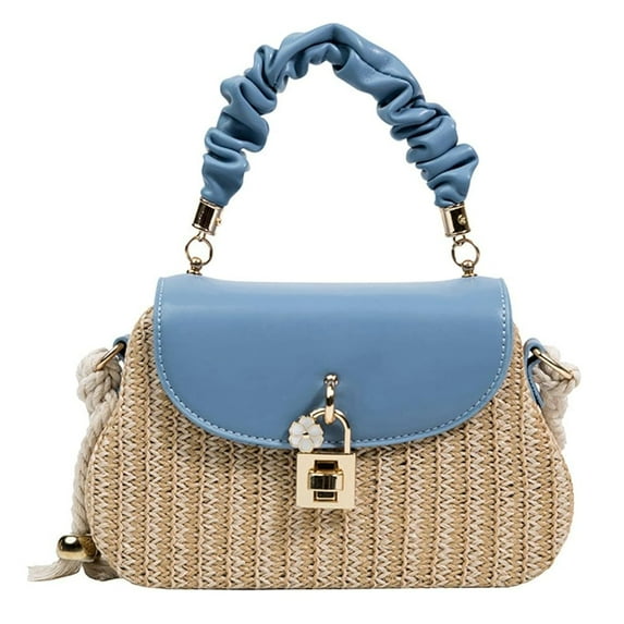 Straw Crossbody Bag for Women Hand Woven Shoulder Bag Leather Top Handle Small Boho Purse Rattan Beach Handbags