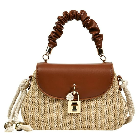 Straw Crossbody Bag for Women Hand Woven Shoulder Bag Leather Top Handle Small Boho Purse Rattan Beach Handbags
