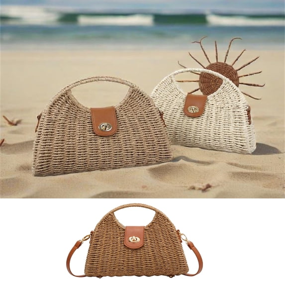 Straw Crossbody Bag for Women, Handwoven Rattan Beach Handbag, Top Handle Shoulder Bags Purse for Travel Vacation, Summer Beach Tote