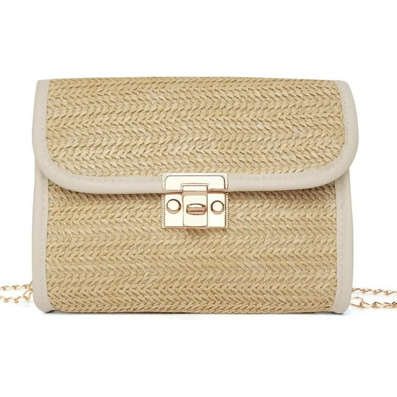 Straw Crossbody Bag for Women, Small Beach Shoulder Bag Woven Bags Travel Handbag Purse with Chain