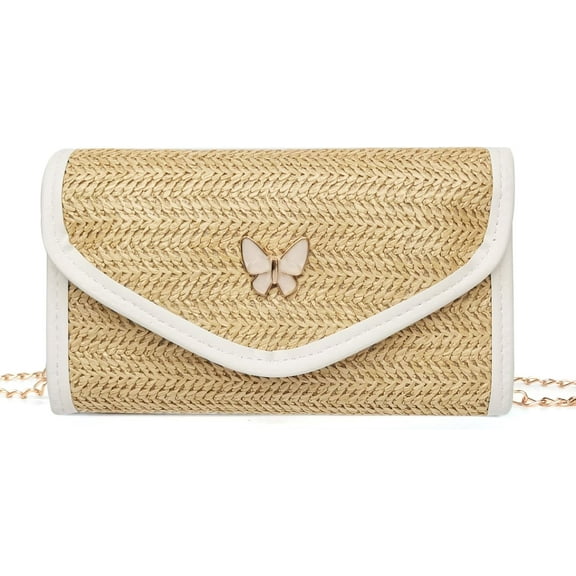 Straw Crossbody Bag for Women, Small Beach Shoulder Bag Woven Bags Travel Handbag Purse with Chain