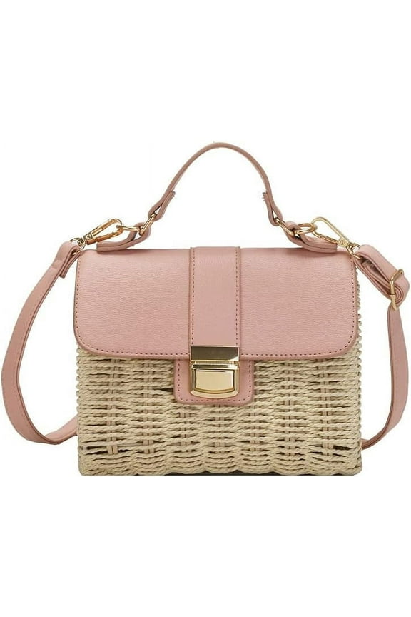 Straw Crossbody Bags for Women, Handmade Straw Rattan Woven Bag Top Handle Handbag Summer Beach Envelope Purse Shoulder Bag