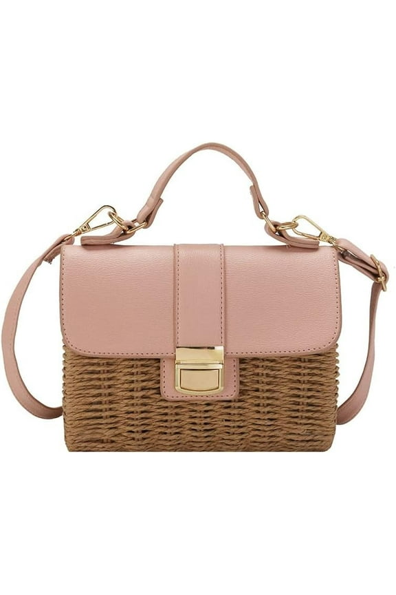 Straw Crossbody Bags for Women, Handmade Straw Rattan Woven Bag Top Handle Handbag Summer Beach Envelope Purse Shoulder Bag