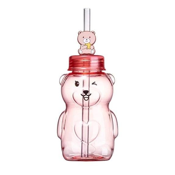 Straw Cup, Bear Design, Plastic, Dishwasher , Spill-Proof Lid, Fun Mealtime Drinkware, Adorable Character, Gift Idea for Everyday Use