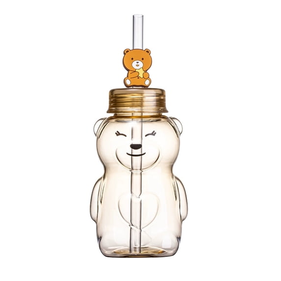 Straw Cup, Bear Design, Plastic, Dishwasher , Spill-Proof Lid, Fun Mealtime Drinkware, Adorable Character, Gift Idea for Everyday Use