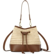 Straw Drawstring Shoulder Bag Bucket Bag for Women Summer Handwoven Beach Vacation Handbag Crossbody Bag