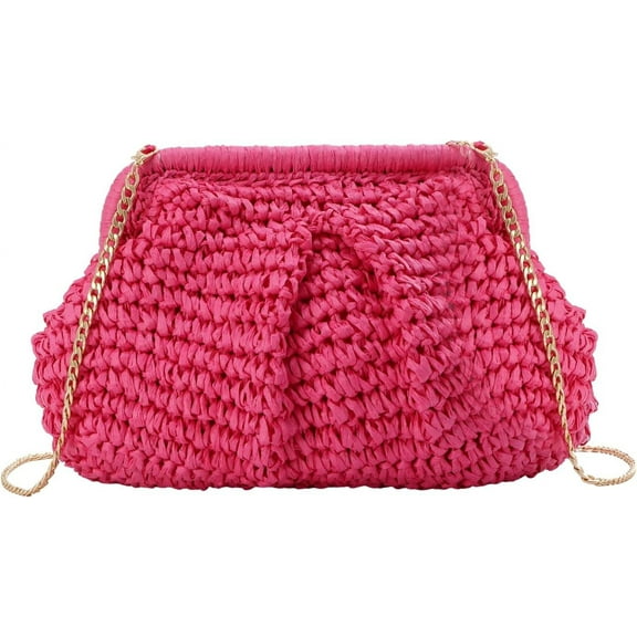 Straw Dumpling Clutch Purse,Summer Vacation Beach Crossbody Bag for Women,Raffia Wicker Rattan Woven Clutch
