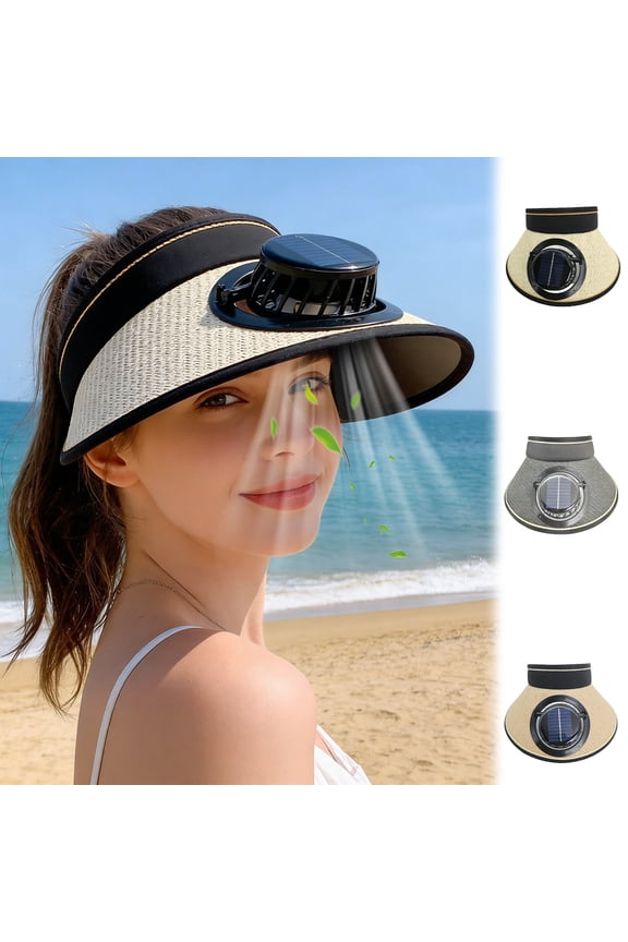 Straw Fan Hat,USB Solar-Powered Straw Weave Sun Hat with Wide Brim,Lightweight Adjustable Sunscreen Hat for Family Outdoor Activity Use,Natural Style Summer Hat(Black)