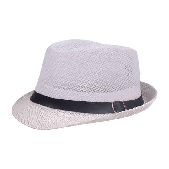 Straw Fedora Hat CQXIDFH Unisex Linen Mesh Fedora Hat, Breathable Panama Sun Hat, Casual Summer Outdoor Accessories for Men Women, Visor Hat (White, A)