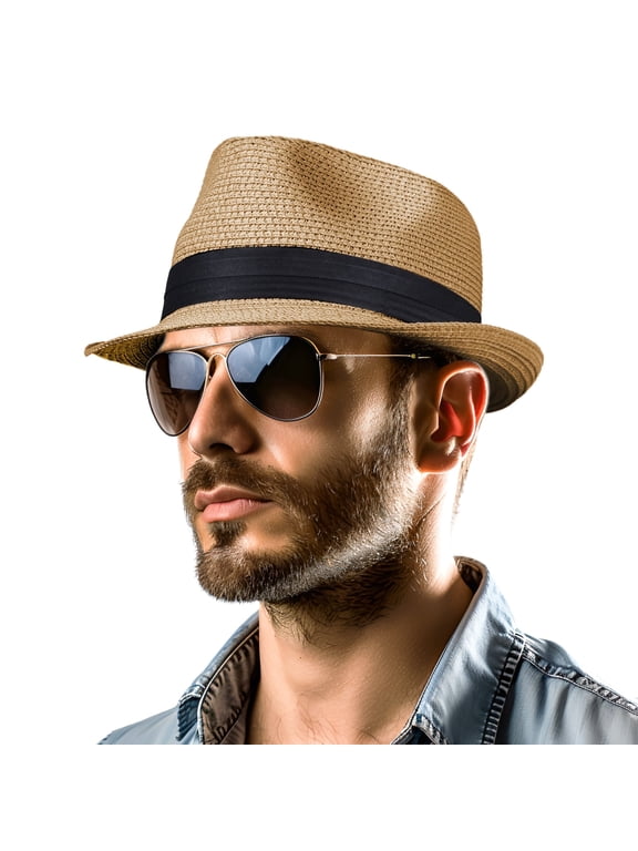 Straw Hat for Women Men Packable Short Brim Roll up Trilby Hat Summer Beach Sun Hat UPF 50+