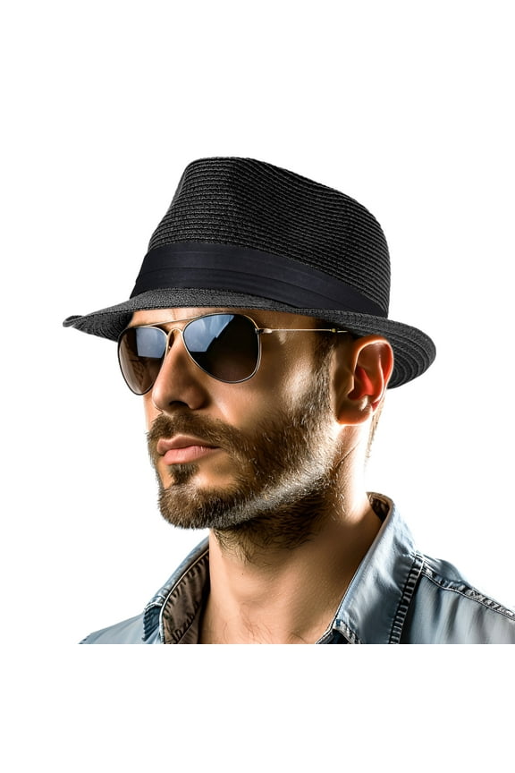 Straw Hat for Women Men Packable Short Brim Roll up Trilby Hat Summer Beach Sun Hat UPF 50+