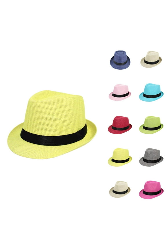 Straw Fedora Sun Hat for Men and Women – Wide Brim Packable Beach Hat with UV Protection, Foldable Vacation Hat for Travel, Pool, Hiking and Garden