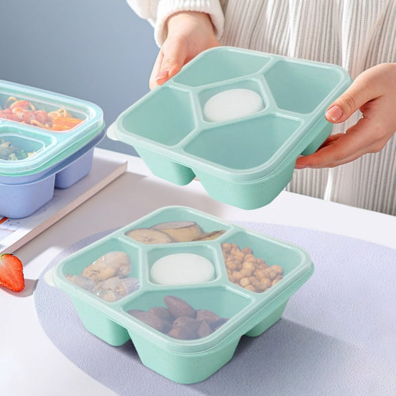 Straw Fiber Bento Box 5 Compartment Snack Containers • Meal Prep Lunchable Container • Portion Control Reusable Lunch Box For Travel