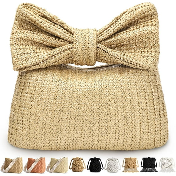 Straw Handbags Purses Crossbody Pocketbook Bag Casual Woven Beach Bags Summer Hobo Hippie Chic Tote Bags with Chain