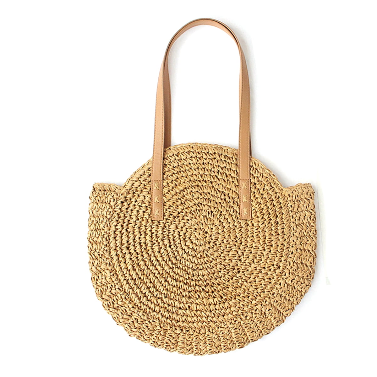 Straw Handbags Women Round Straw Bags Natural Chic Hand Large Summer Beach Tote Woven Handle