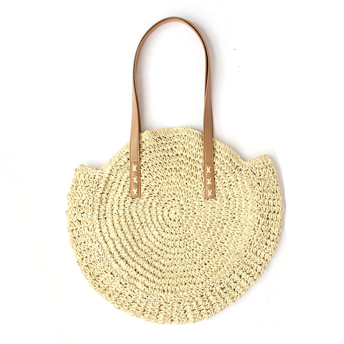 Straw Handbags Women Round Straw Bags Natural Chic Hand Large Summer Beach Tote Woven Handle