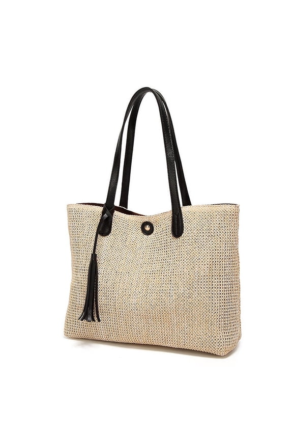 Straw Handbags Women's Summer Beach Straw Bucket Tote Bag Straw Woven Handbag Tassel Shoulder Bag Purse