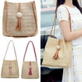 thumbnail image 1 of Straw Handbags Women's Summer Beach Straw Bucket Tote Bag Straw Woven Handbag Tassel Shoulder Bag Purse, 1 of 8