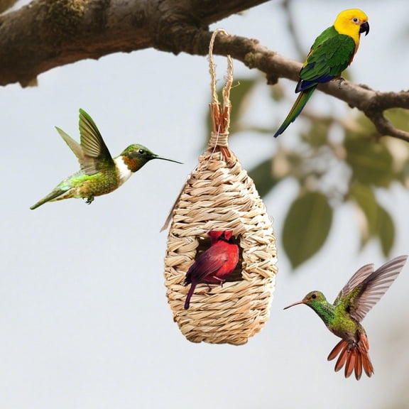 Straw Handmade Woven Gourd Bird for Outdoor Garden and Pet Bird Habitat Natural Fiber Roosting Shelter for Birds Indoor/Outdoor Bird Nesting Solution Nesting Home for