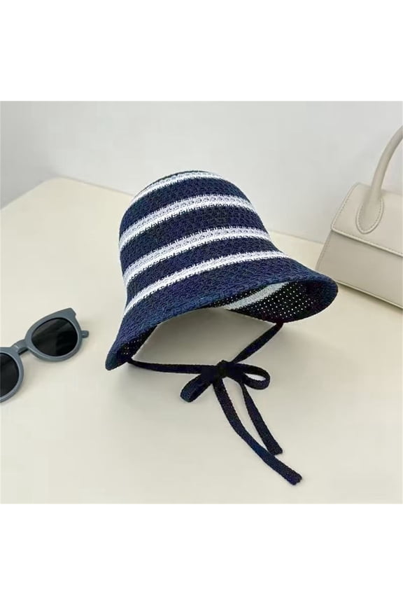 Straw Hat with Bow Only Moment Beach Sun Straw Hats for Women Blended Fabric Summer Beach Wide Brim Uv Protection Hats with Chin Strap Floppy Foldable Navy,One Size
