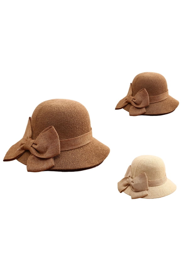 Straw Hat Cloche Hat for Women 1920s Vintage Hats with Bow Foldable Packable Summer Sun Hats for Beach Vacation