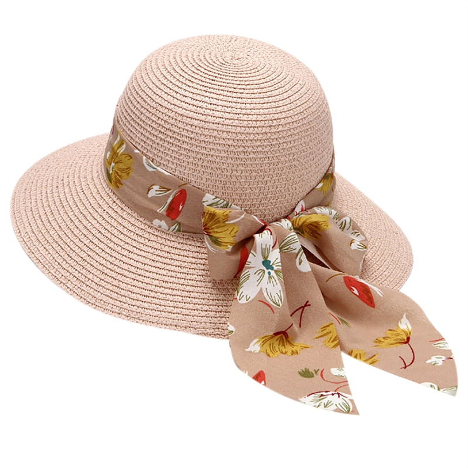 Straw Hat Fashion Foldable Wide Brim Bow Beach Sun Hat Fisherman Hat for  Women 