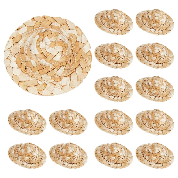 Straw Hat Mini Hand Knitting Hat for DIY Crafts Jewelry Accessories Craft Decoration Sandy Brown 54x20mm for DIY