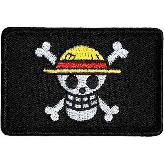 Straw Hat Pirate Flag Embroidered Morale Luffy Patch - Hook Fastener Backing 3" X 2" D022