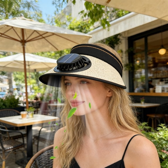 Straw Hat With Solar Fan, Outdoor Sun Protection Hat, Ventilated Sunscreen Hat With USB And Solar Double Power Supply, Adjustable Lightweight Polyester Summer Hat