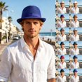 thumbnail image 1 of Straw Hat Summer Breathable Mesh Pork Pie Hat for Men, Lightweight Packable Sun Protection Beach Outdoor Jazz Cap, Classic Bowler Hat Travel Party, 1 of 6