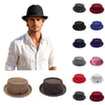 thumbnail image 1 of Straw Hat Summer Breathable Mesh Pork Pie Hat for Men, Lightweight Packable Sun Protection Beach Outdoor Jazz Cap, Classic Bowler Hat Travel Party, 1 of 6