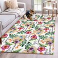 thumbnail image 1 of Straw Hat Washable Area Rugs 4'x6', Tropical Plants Red Flowers Summer White Back Low Pile Throw Living Room Rug Non-Slip Sturdy Edge Binding Carpet for Indoor Entryway Bedside Kitchen, 1 of 9