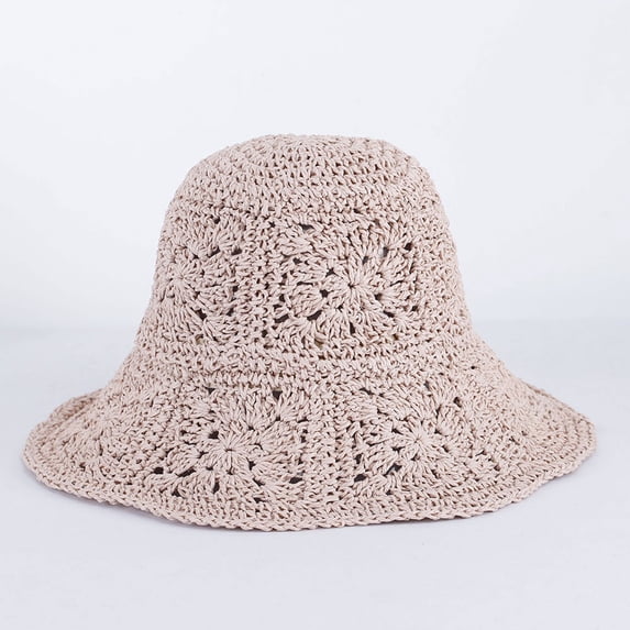 Straw Hat Women Hand Woven Floral Beach Headwear Foldable Boho UV Protection Sun Hat