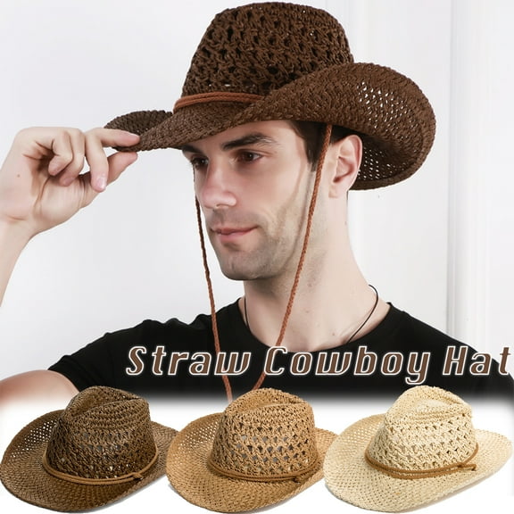 Straw Hat Women Men Cowboy Hat Beach Floppy Sun Hat Brim Summer Sun Hat Travel Cowgirl Hats