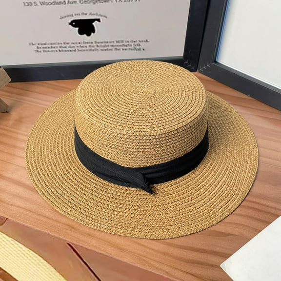 Straw Hat for Women Mens Summer Flat Top Straw Hat Pastoral Style Hat Beach