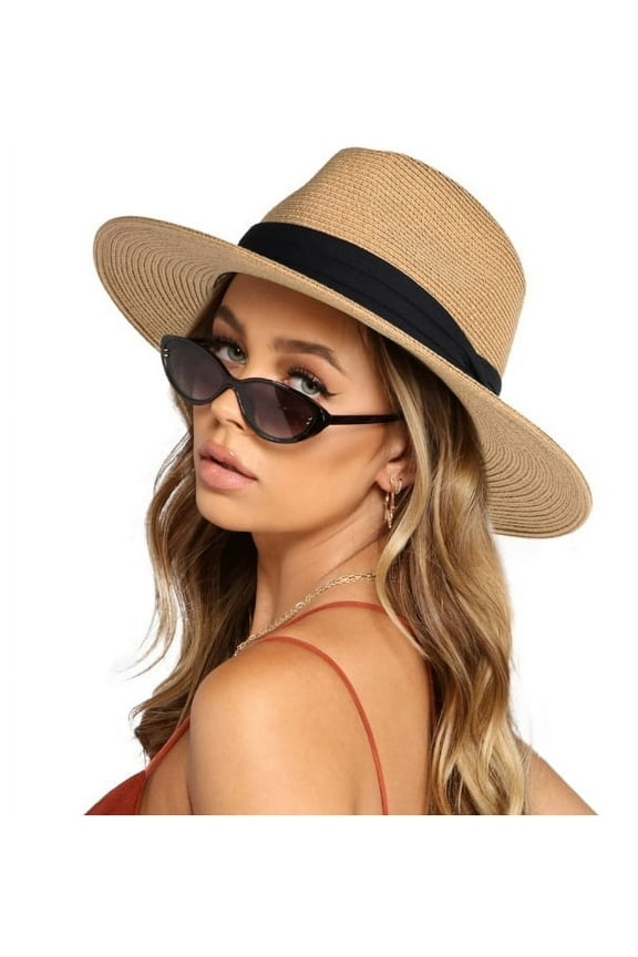 Straw Hats for Women, Beach Hats for Women Packable, Khaki Wide Brim Roll Up Hat for Beach And Camping, Soft Foldable Summer Breathable Sun Hat UPF50+