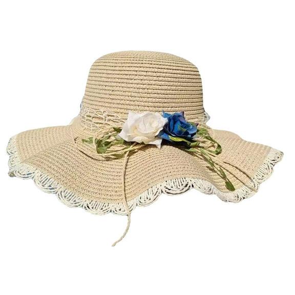 Straw Hats Women with Roses Embellishments Big Eaves Hat Beach Hats Women