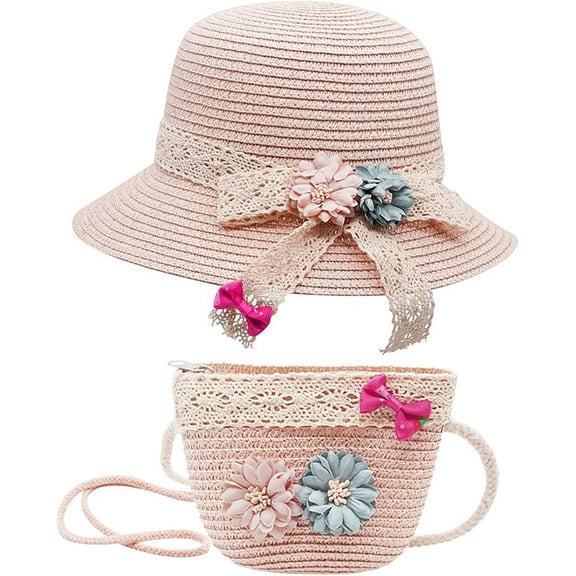 Straw Hats daughter Sun Hats Summer Beach Hats Straw Party Hat Set