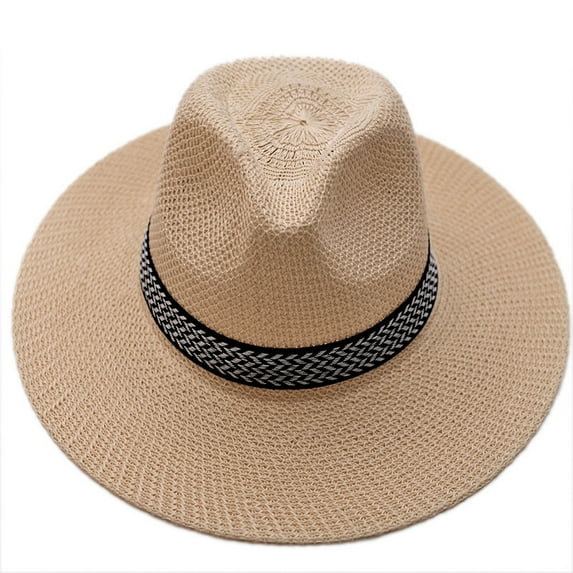 Straw Hats for Men Summer Sun Protection Panama Hat Beach Sunscreen Wide Brim Fedora Hat Sun Hats