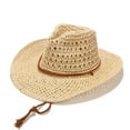 thumbnail image 1 of Straw Hats for Men with Wide-Brim Sun Protection Cowboy Visor Hat Mens Casual Solid Color Drawstring Breathable Summer Cap, 1 of 6