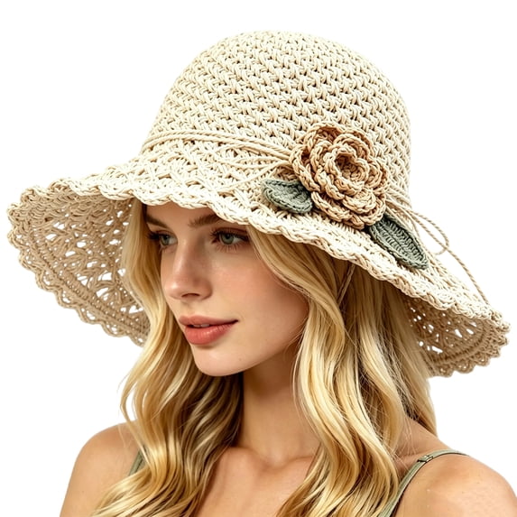 Straw Hats for Women 2026 Summer UV Protection Foldable Sun Hats Floppy Sunhats Casual Travel Beach Vacation Visors,One Size