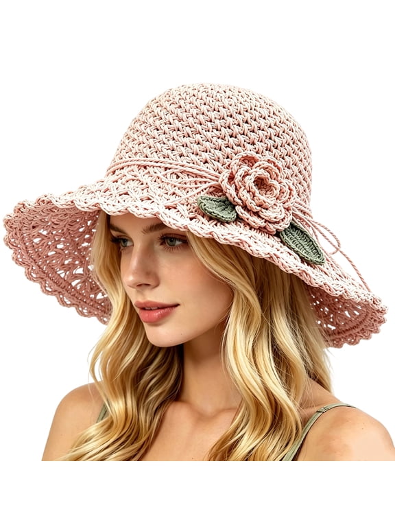 Straw Hats for Women 2026 Summer UV Protection Foldable Sun Hats Floppy Sunhats Casual Travel Beach Vacation Visors,One Size