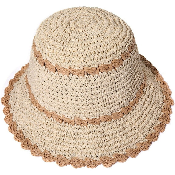 Straw Hats for Women Color Trim Straw Bucket Sun Hat Floppy Straw Beach Hat Packable Summer Vacation Accessories