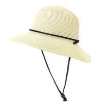 Straw Hats for Women Lady Wide Brim Panama Fedora Cap Beach Hat with Wind Lanyard UPF 50 