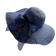 thumbnail image 1 of Straw Hats for Women Wide Brim Floppy Oversized Woven Roll Up Sun Hat UPF 50+ Solid Foldable Vacation Summer Beach Hats with Bow, Navy, 1 of 1