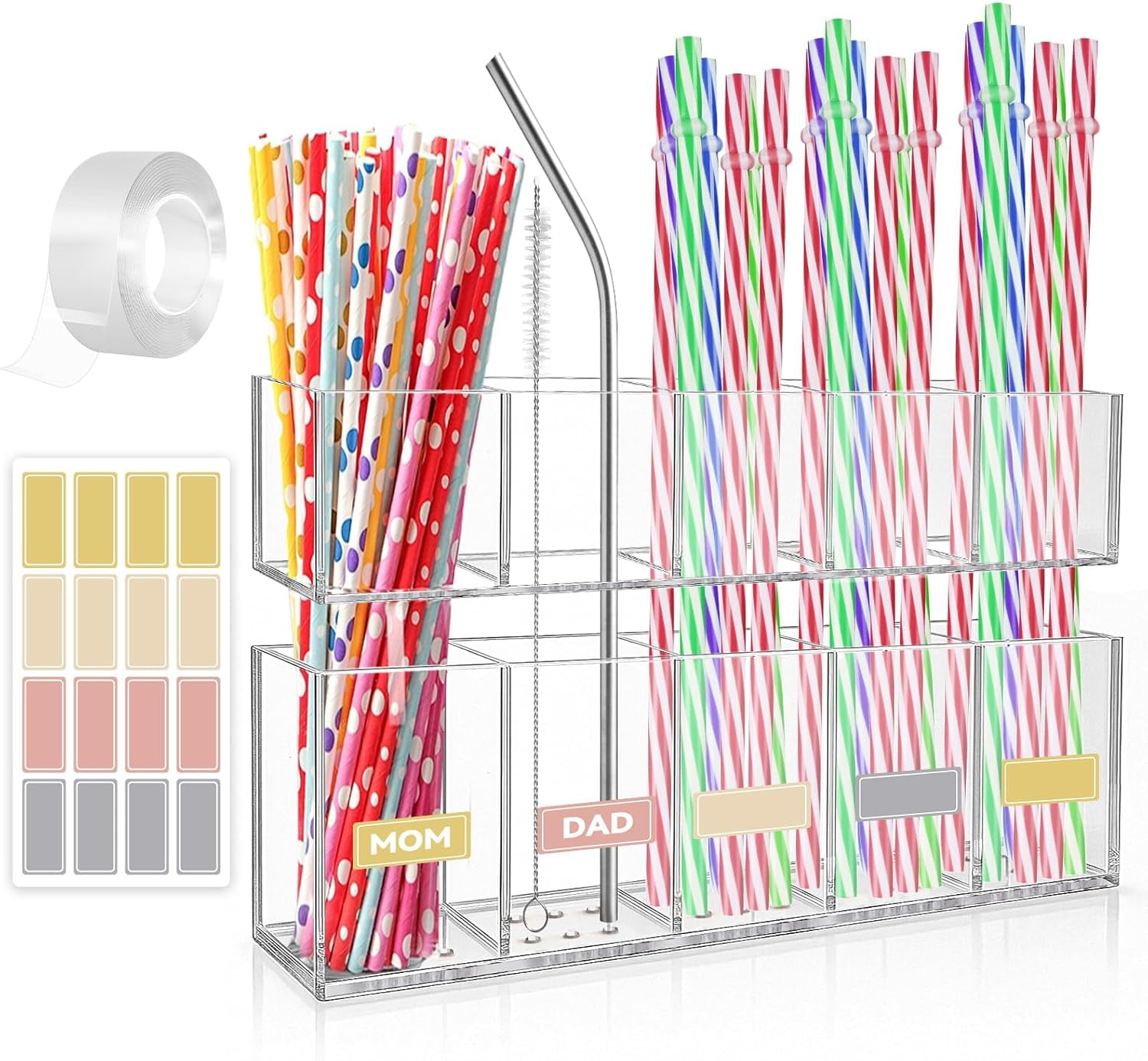 Straw Holder, Acrylic Straw Dispenser with Double Sided Adhesive Tape ...