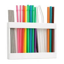 Straw Holder for Cabinet,Acrylic Straw Holder Straw Organizer with Double Sided Adhesive Tape,Reusable Tumbler Straw Storage Container(Straws Not Included)(White 10*7*2in)from QiwagFerng