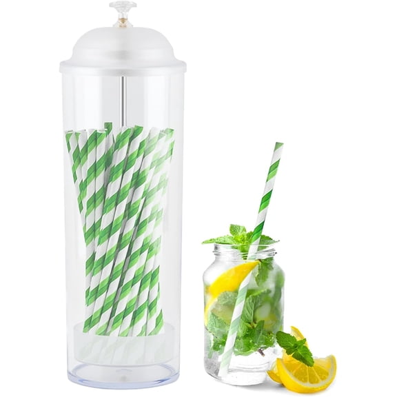 Straw Holder, Clear Drinking Straw Organizer, Stra-w Container, Plastic Straws Dispenser for Counter with Lid, Holds Straws up to 8.5 Inch, Stra-w Not Include (Clear+White)